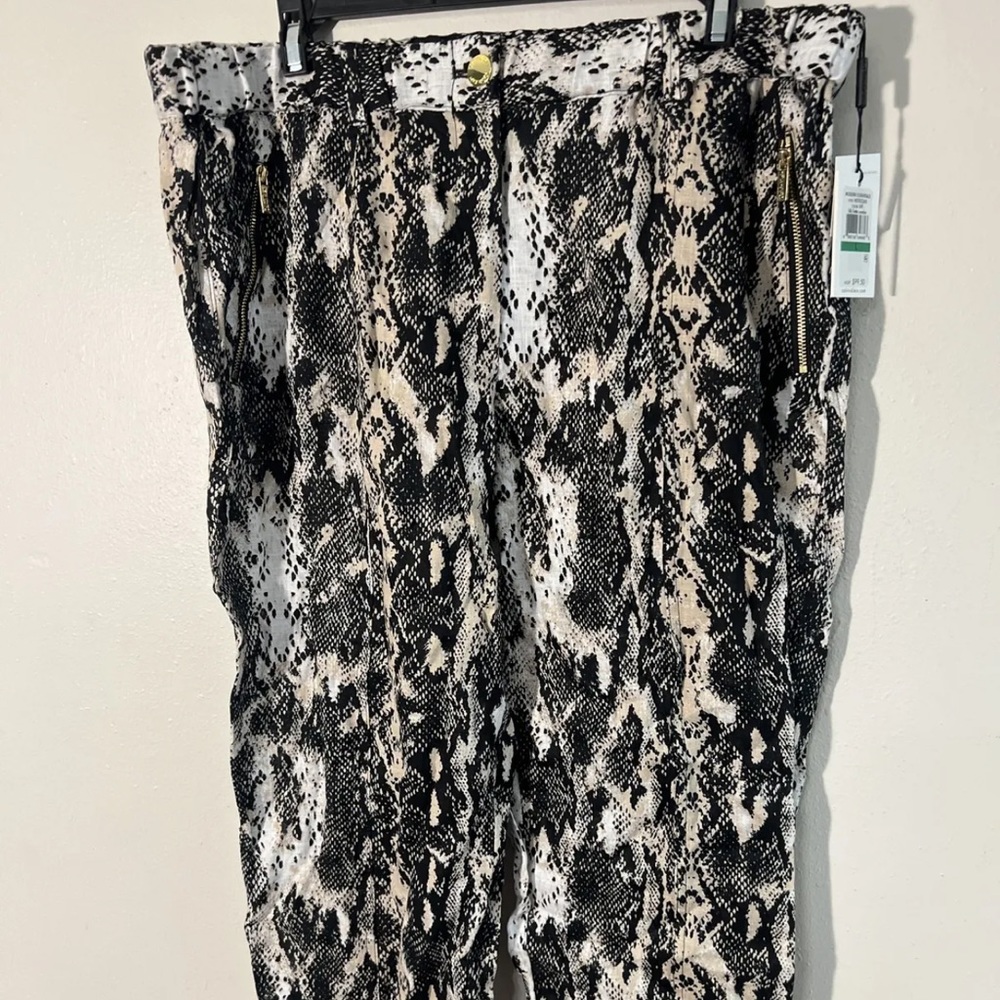 Calvin Klein Womens Linen Roll Tab Crop Pant Snake Print Size Large NWT